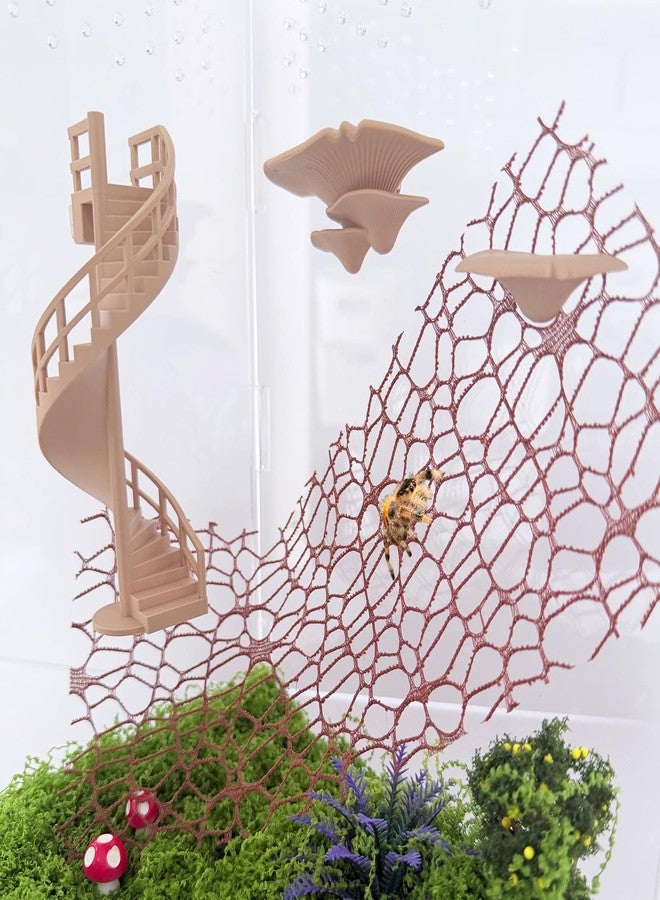 Heyshapeing Jumping Spider Hide Habitat Accessories, Magnetic Mushroom Shelf & Moss Ribbon Web, Climbing and Feeding Platforms for Jumping Spiders, Mantises, Tarantulas, Invertebrates, 3-Pack (Beige) - Image 3